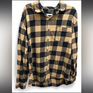 J.Crew Slim Flannel Shirt XXL Buffalo Plaid Tan Black Button Down Men’s